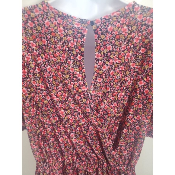 Old Navy Med Pink Floral Velour Short Puff Sleeve Stretchy Keyhole Back Jumpsuit - Picture 8 of 10